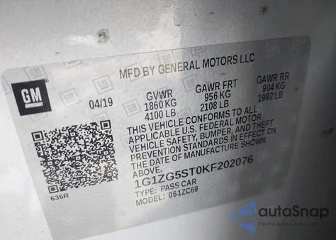 2019 Chevrolet Malibu Rs from USA, damaged, VIN 1G1ZG5ST0KF202076